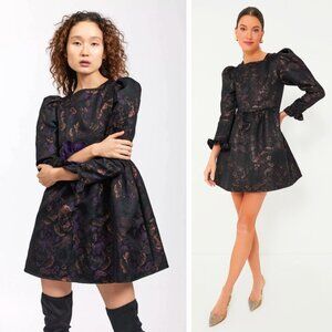 Batsheva Square Neck Mini Prairie Dress Enchantress Jacquard Flowers Whimsigoth